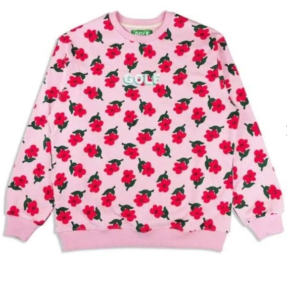 Men's GOLF WANG Find Some Time Pink and Red Flower Crewneck Sweatshirt - Size L - Picture 1 of 16